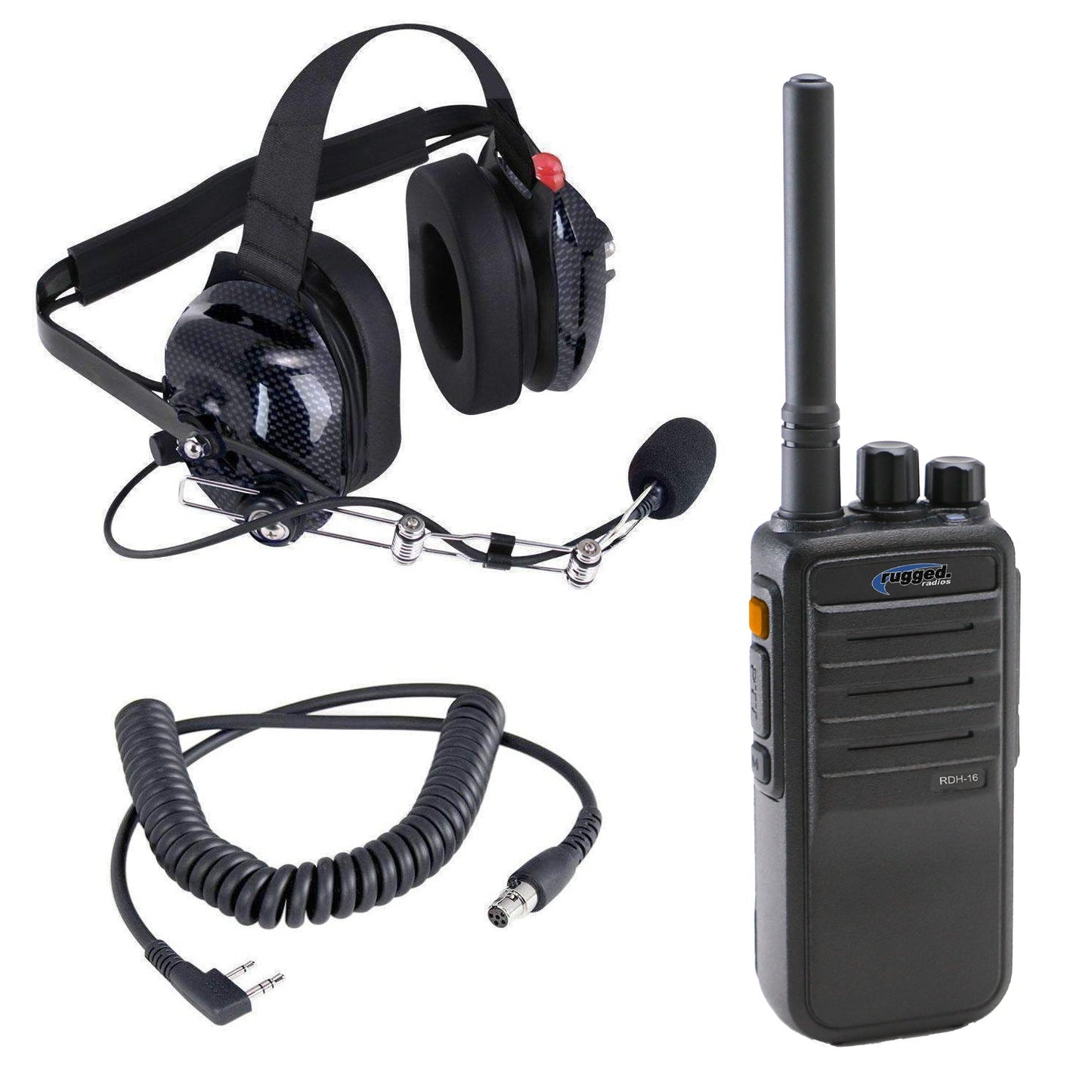 Crew Chief - H42 Spotter Headset and Rugged Handheld Radio Package - Dual Radio / R1 Business Band Handheld - Digital and Analog / Safety Yellow