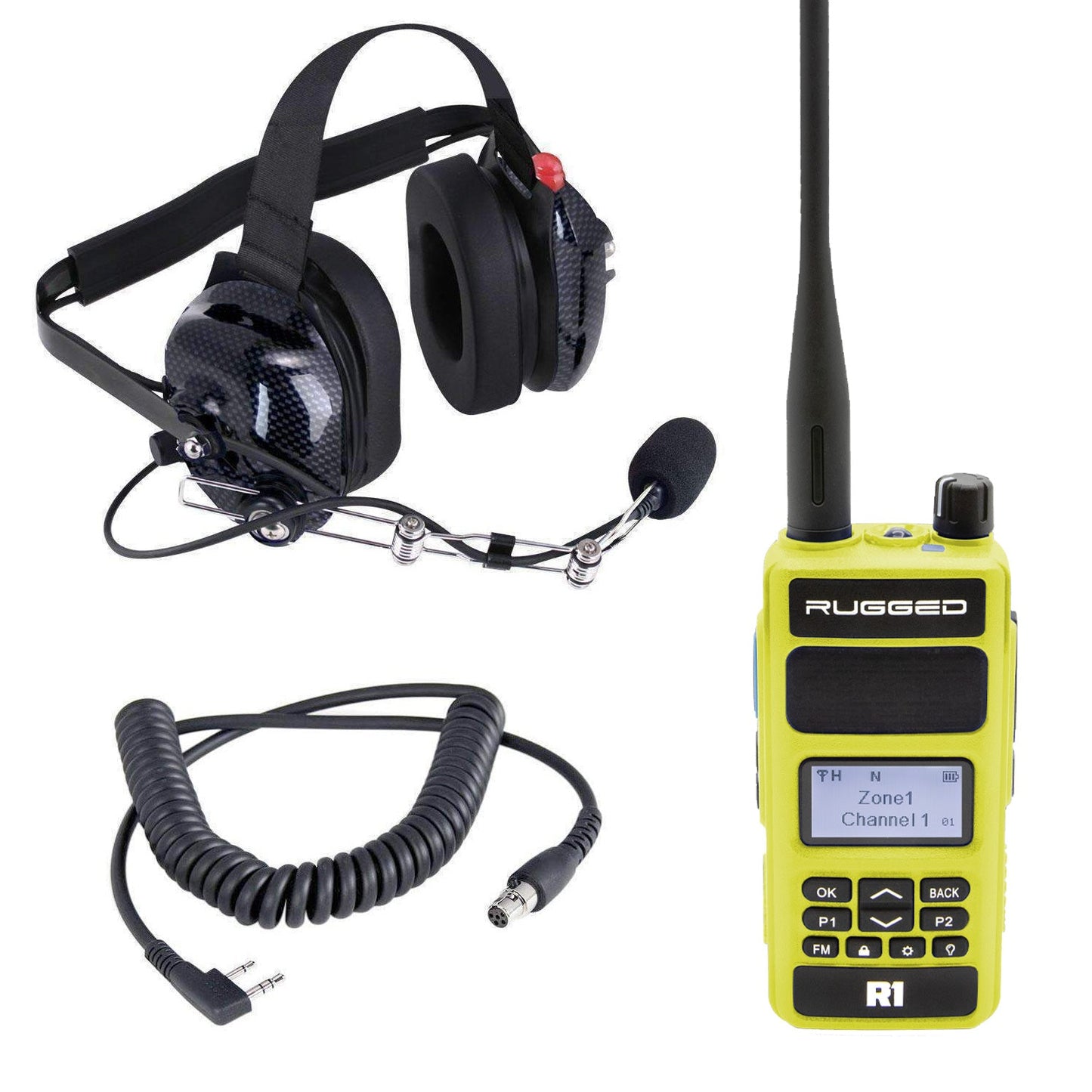 Crew Chief - H42 Spotter Headset and Rugged Handheld Radio Package - Dual Radio / R1 Business Band Handheld - Digital and Analog / Safety Yellow
