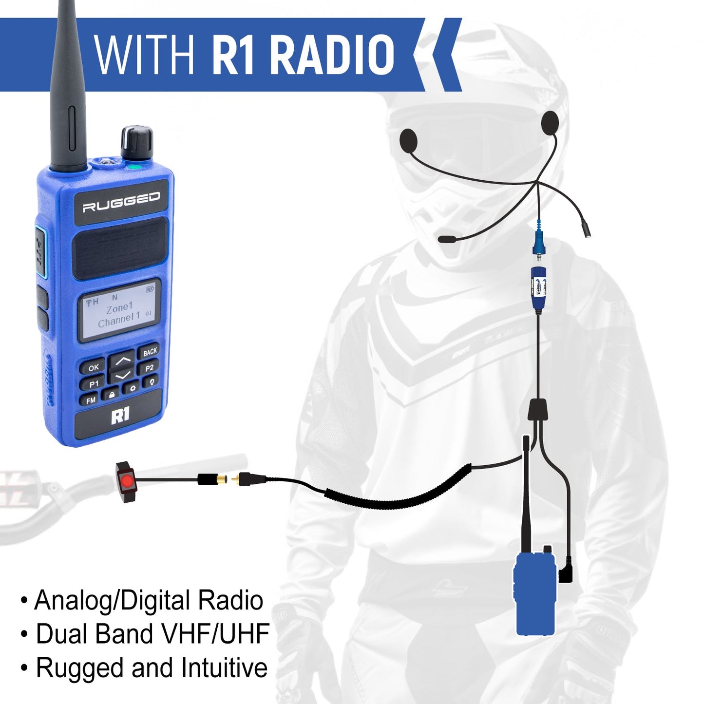 MOTO MAX Complete Motorcycle Communication Kit with Heavy-Duty OFFROAD Cables - R1