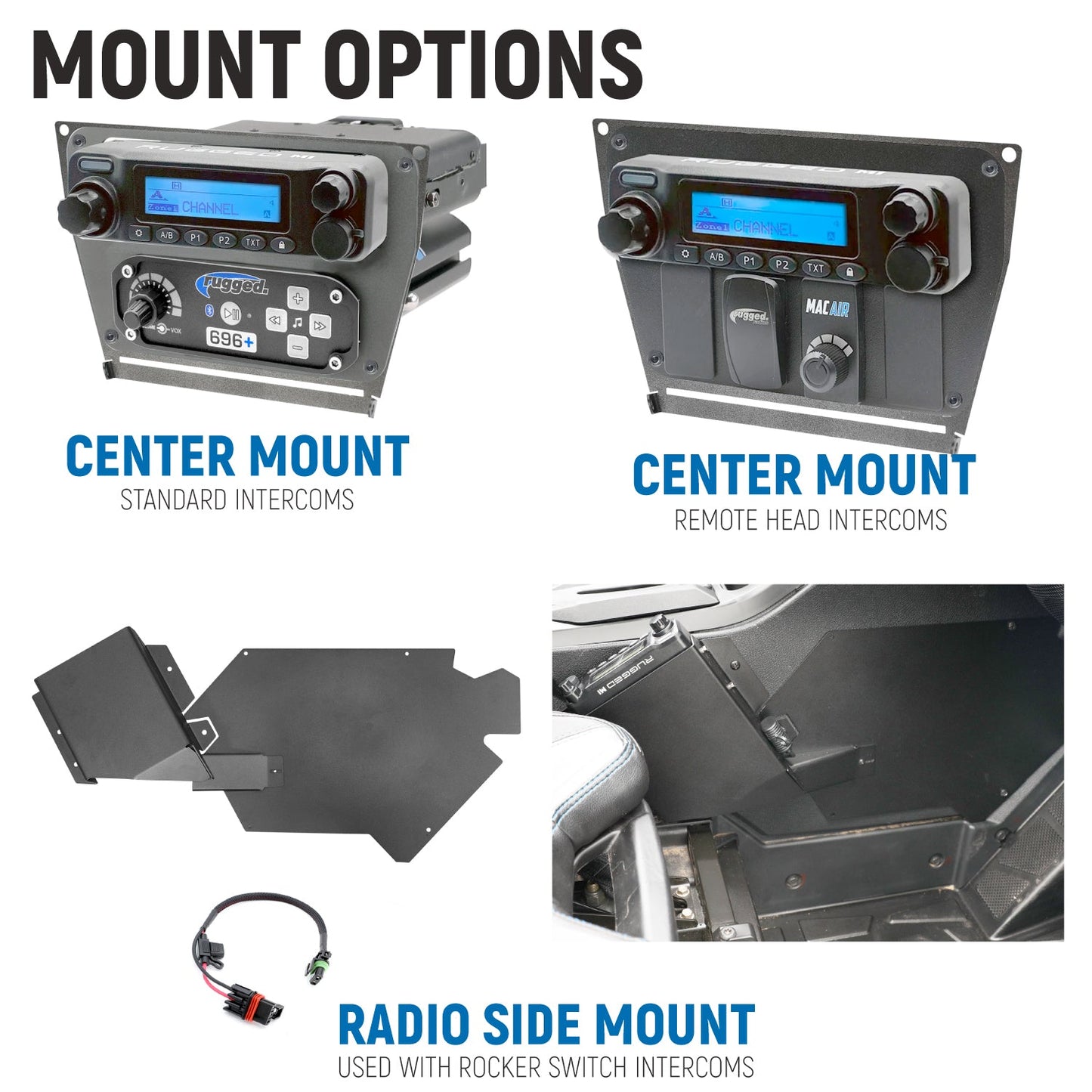 Polaris RZR PRO XP - Turbo R - Pro R - Complete Communication Kit with Bluetooth Intercom and 2-Way Radio - 696 PLUS / G1 GMRS / Center Mount