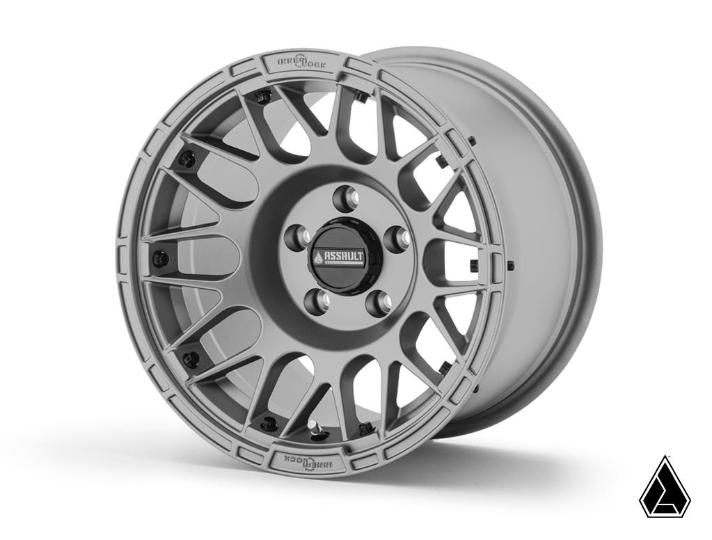 Sticky XT Warrior Tires 32x10x15 on 15x10 Assault Industries Hellfire Matte Titanium Wheels 5/4.5 Pattern