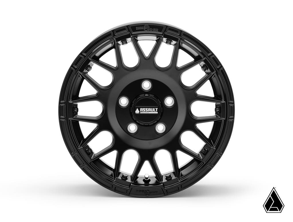 Sticky XT Warrior Tires 35x10x15 on 15x7 Assault Industries Hellfire Satin Black Wheels 4/136 Pattern