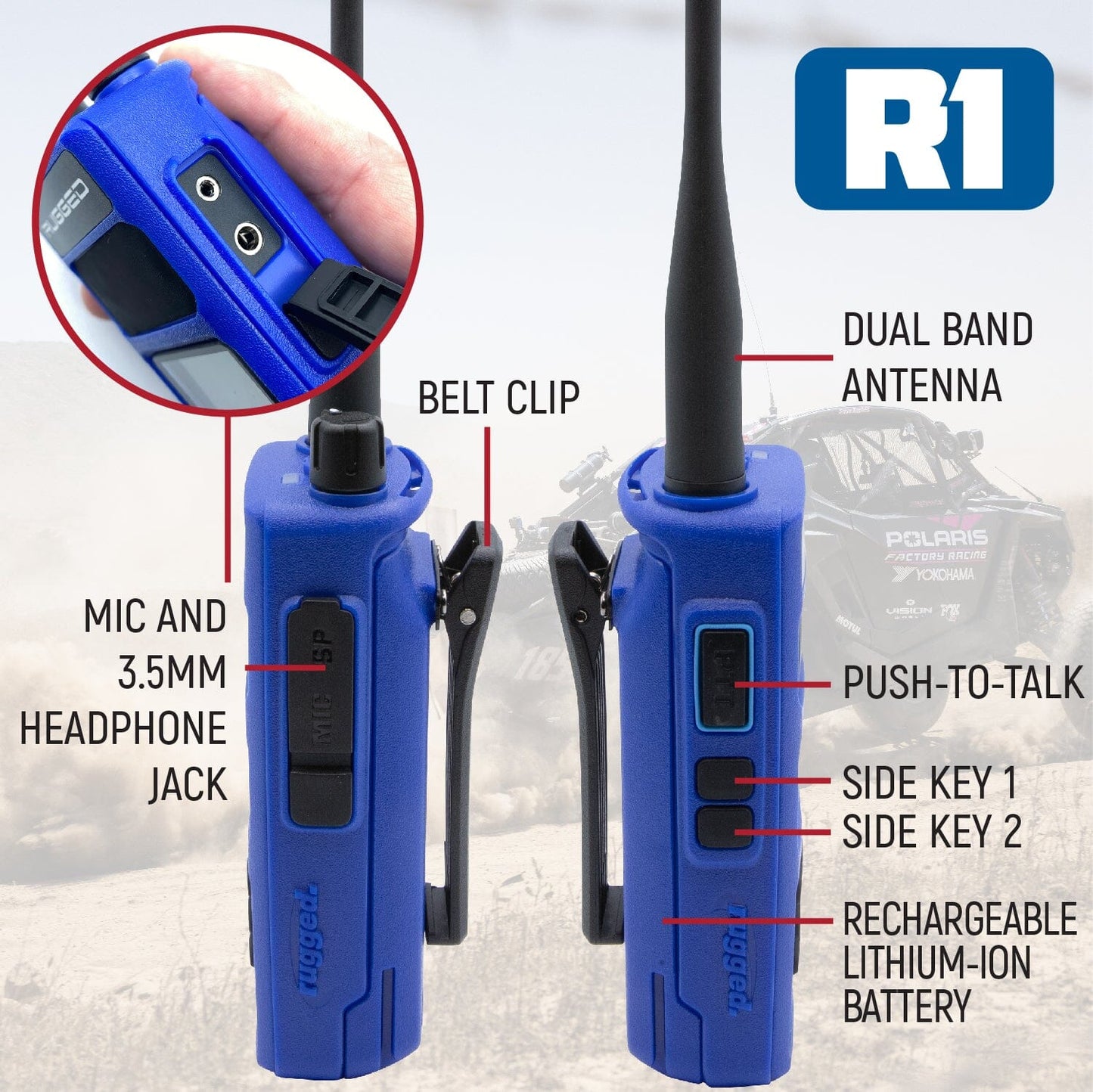BUNDLE - Rugged R1 - Business Band Two Way Handheld Radio - with Hand Mic