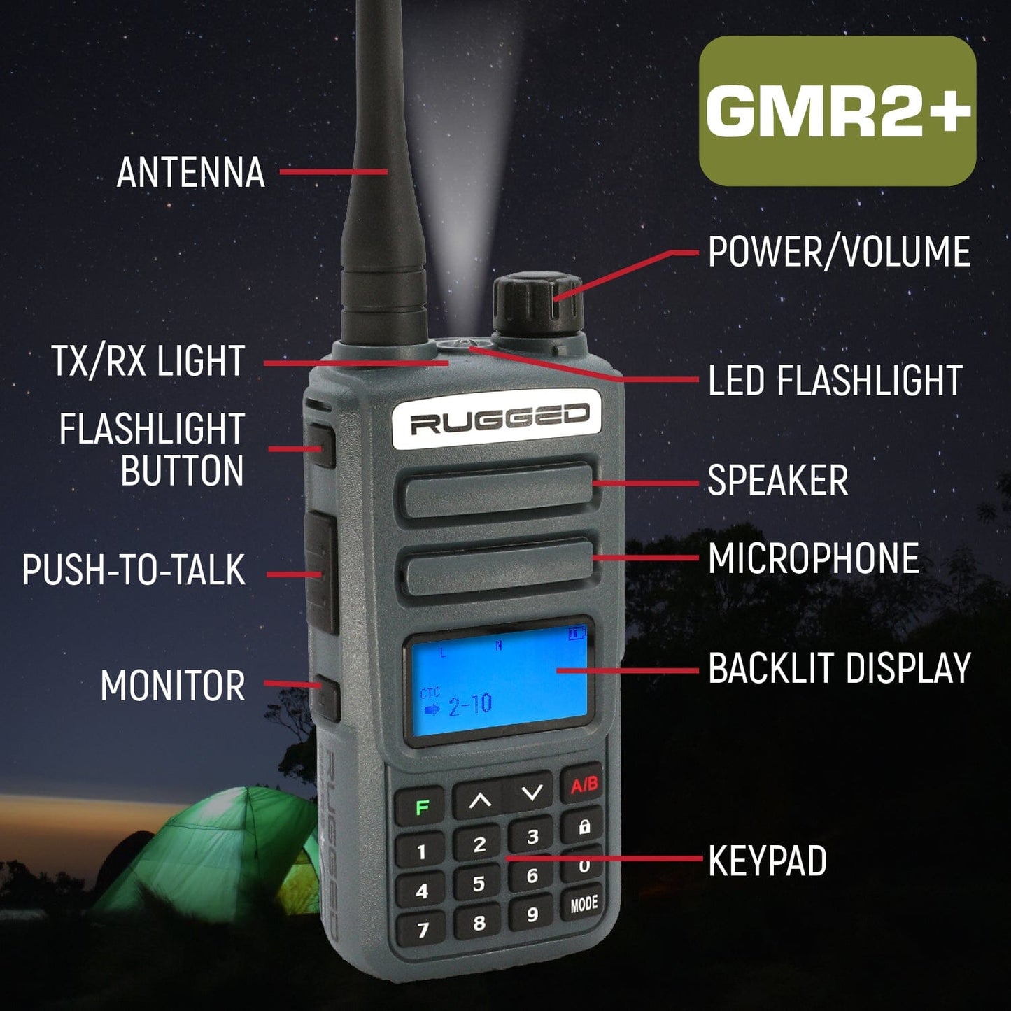 Rugged GMR2 PLUS - GMRS and FRS Two Way Handheld Radio - Safety Orange