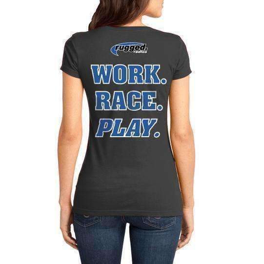 Rugged Radios WORK RACE PLAY Ladies T-Shirt - Grey - Extra Large