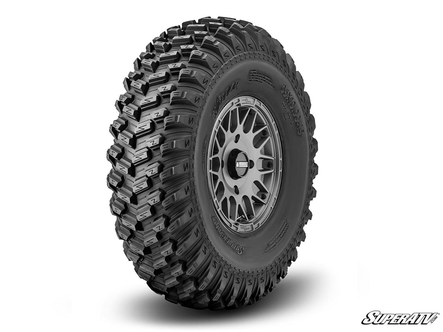 Sticky XT Warrior Tires 35x10x15 on 15x7 Assault Industries Hellfire Matte Titanium Wheels 5/4.5 Pattern