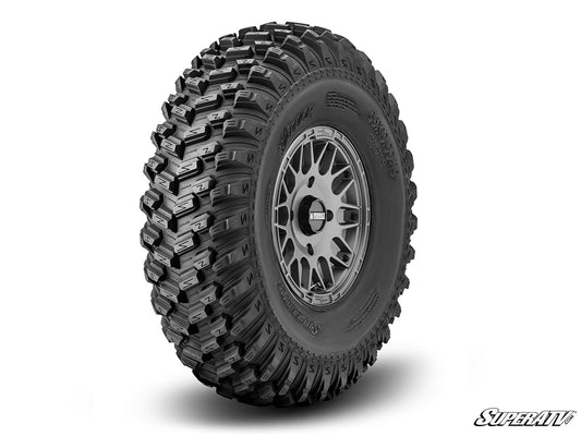 Sticky XT Warrior Tires 35x10x15 on 15x7 Assault Industries Hellfire Matte Titanium Wheels 4/156 Pattern