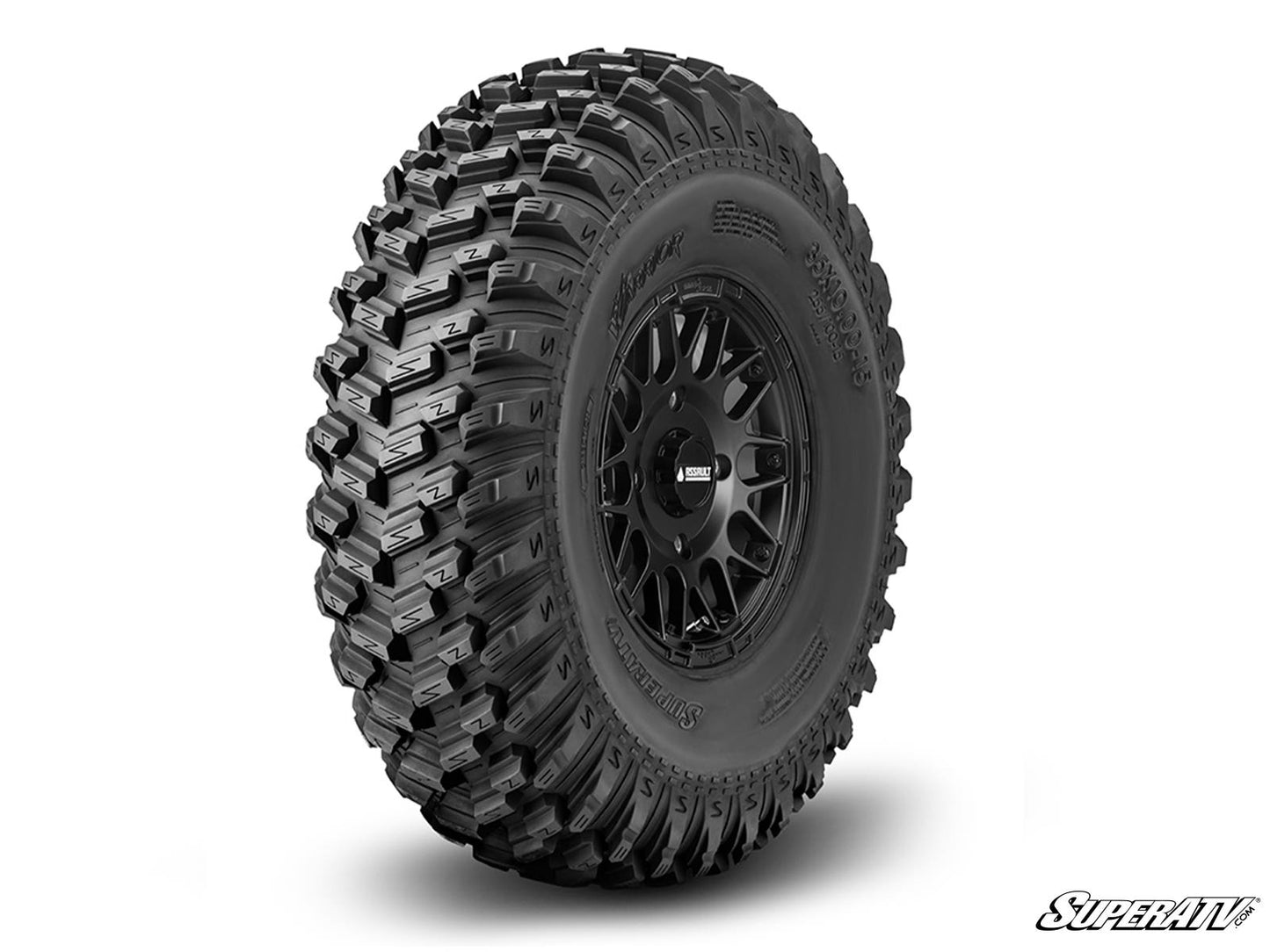 Sticky XT Warrior Tires 35x10x15 on 15x7 Assault Industries Hellfire Satin Black Wheels 4/136 Pattern
